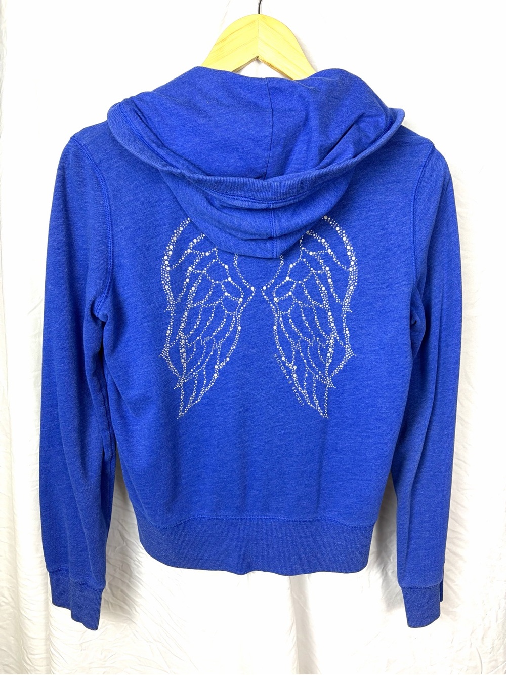 Victoria's Secret Cobalt Blue Hoodie with Rhinestone Angel Wing Back